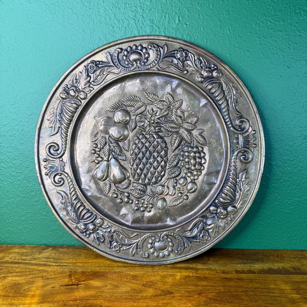 Vintage Brass Wall Hanging Fruit Motif- Made in England Home Decor Pineapple